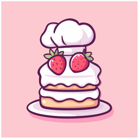 Cake with chef hat isolated on pink background. Vector illustration.の素材