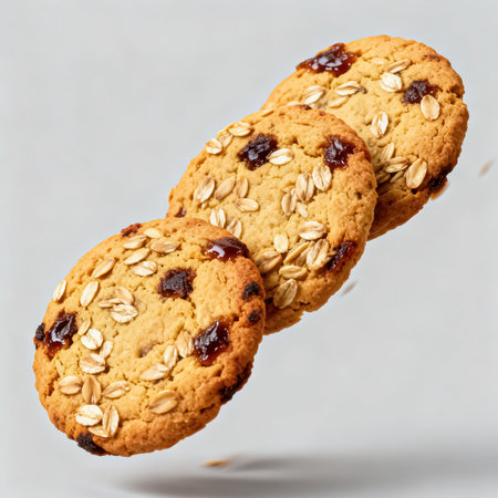 cookies with raisins and oat flakes on a white backgroundの素材