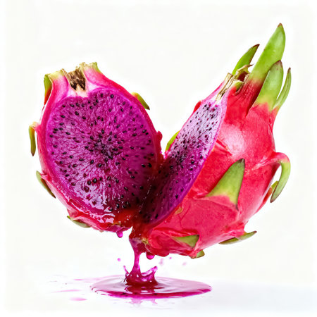 Dragon fruit with water splash isolated on white background, clipping path includedの素材
