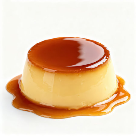 close up of caramel custard pudding on white background with clipping pathの素材
