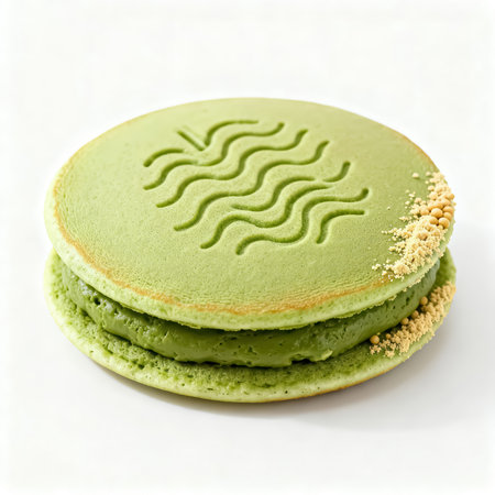Green tea macaroon isolated on white background. Close up.の素材