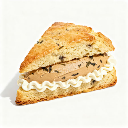 Sandwich with chicken liver pate and cream cheese on a white backgroundの素材