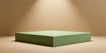 3d rendering of a green podium on a beige background with shadowsの素材