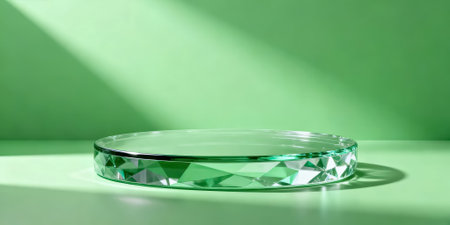 Green round podium on green background with shadow. 3d render illustrationの素材