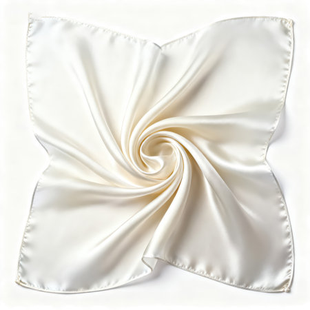 White satin fabric folded in the shape of a flower on a white backgroundの素材