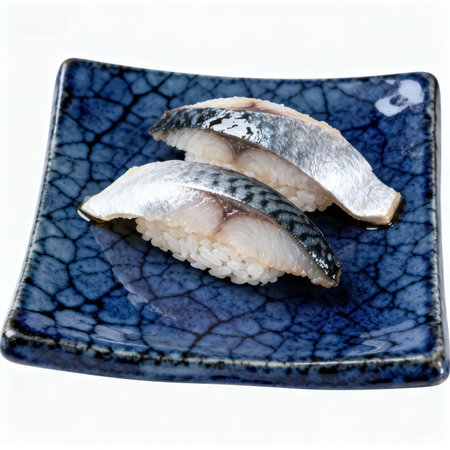 Saba fish on a white background. Japanese food. Close up.の素材