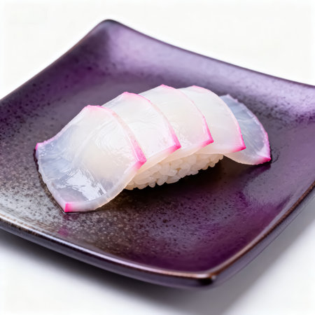 Japanese food, nigiri sushi on a plate isolated on white backgroundの素材