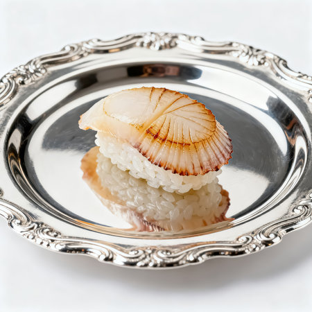 Japanese cuisine, grilled scallops on a white background, close-upの素材