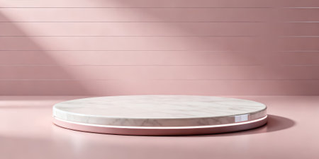 3d rendering of a white marble podium on a pink background with shadowsの素材