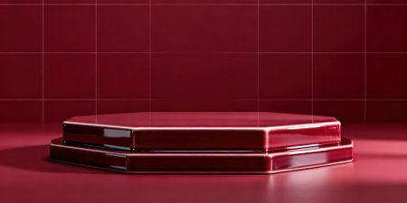 3d rendering of red podium on red tile background. Product display.の素材