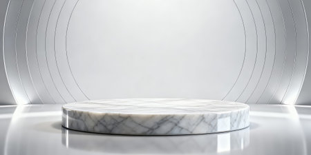 3d rendering of white marble podium for product display in studio backgroundの素材