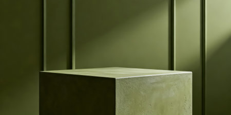 3d rendering of abstract geometric forms. Glossy green luxury podium for your design.の素材