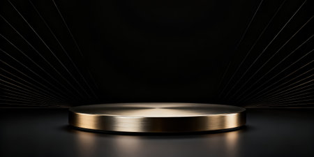 3d render of golden podium on black background. Luxury concept.の素材