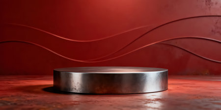 3d rendering of a round pedestal on a red background.の素材