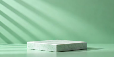 3d render of white marble podium on green background with shadow overlayの素材