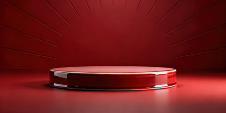 Round red podium on red background. 3D rendering, 3d illustration.の素材