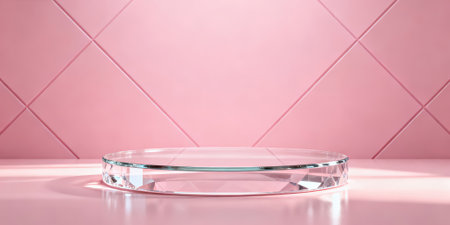 Empty round podium on pink wall background. 3d render illustration.の素材