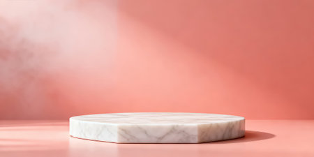 Abstract minimal scene with white marble podium on pink background. 3d renderの素材