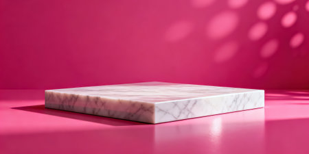 White marble platform on pink background with shadows. 3d rendering.の素材
