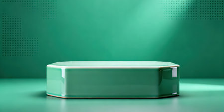 3d rendering of green podium for product display. Abstract minimal background.の素材
