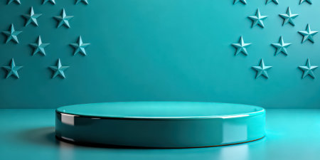 Blue podium on blue background with star shapes. 3D rendering.の素材