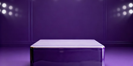 Purple podium with spotlights on purple background. 3D renderingの素材