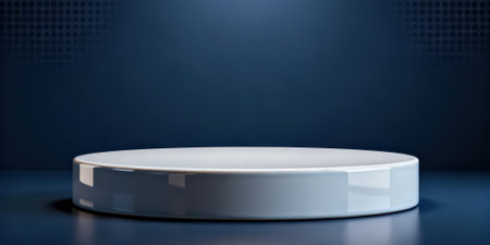 3d rendering of a white round podium on a dark blue backgroundの素材