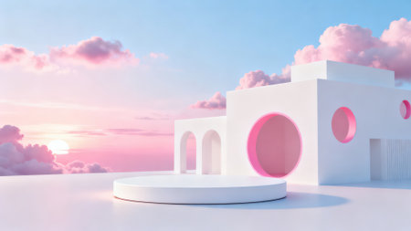 Minimalist abstract background, primitive geometrical figures, pastel colors, 3D renderの素材