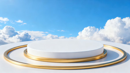 White podium on the background of the blue sky. 3d renderingの素材