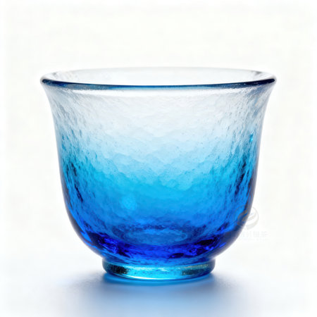 Blue water in a glass on a white background. Close-up.の素材