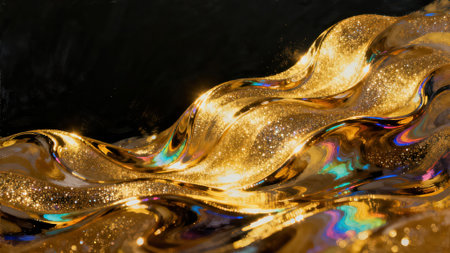golden liquid texture on a black background, abstract background, abstractionの素材
