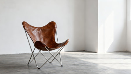 Modern design living room interior with brown leather armchair. Nobody insideの素材