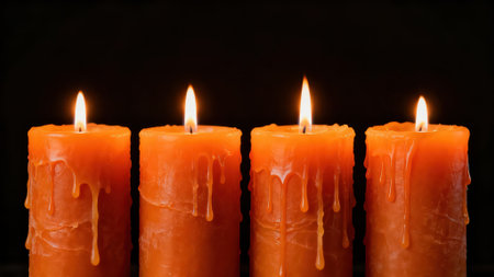 Candles in a row on a black background. Shallow depth of fieldの素材