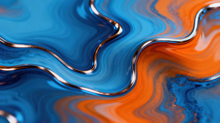 abstract background of blue and orange colors with some smooth lines in itの素材