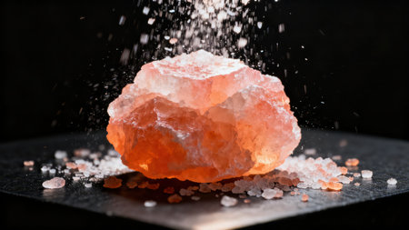 Himalayan salt on a black background close-up macro photographyの素材