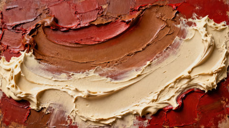 close up of paint strokes on wooden surface, abstract background, horizontalの素材