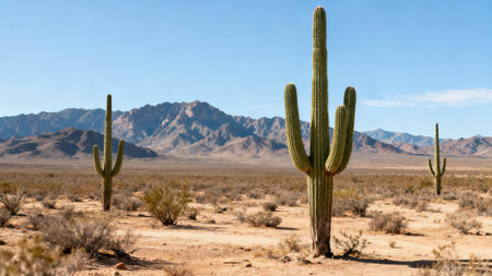 Saguaro Cactus in the Mojave Desert, California, USAの素材
