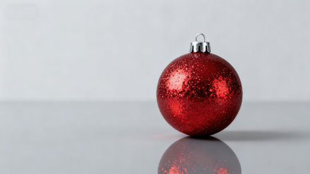 Red christmas ball on a white background with copy space for textの素材