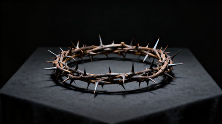 Crown of thorns on black stone background. Christian symbol.の素材