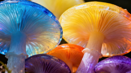 Close up of a group of mushrooms in the forest. Selective focus.の素材