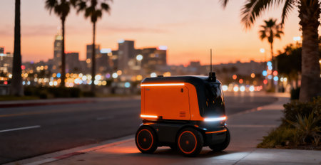 truck on the road in the city at sunset. travel conceptの素材