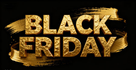 Black Friday golden text on black background. 3D illustration.の素材