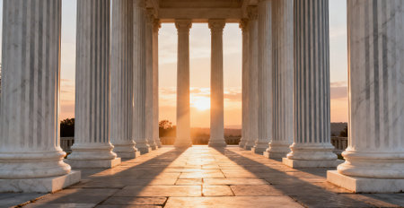 Columns of the Supreme Court at sunset, Washington DC, USAの素材