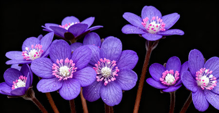 Hepatica nobilis on a black background close upの素材