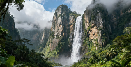 Waterfall in the rainforest of Sri Lanka. Panorama.の素材