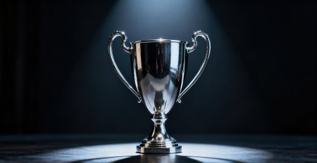 Trophy cup on dark background. Award concept. Close up.の素材