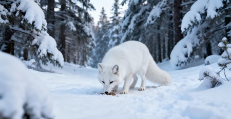 White wolf in the winter forest. Beautiful winter landscape with a wolf.の素材
