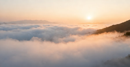 Beautiful sunrise over the sea of fog at Phu Chi Fa, Loei, Thailandの素材