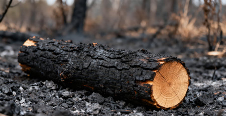 firewood burning in the forest, close-up of a logの素材