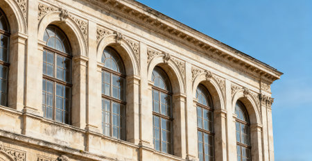 Detail of the facade of a building in Paris, France.の素材